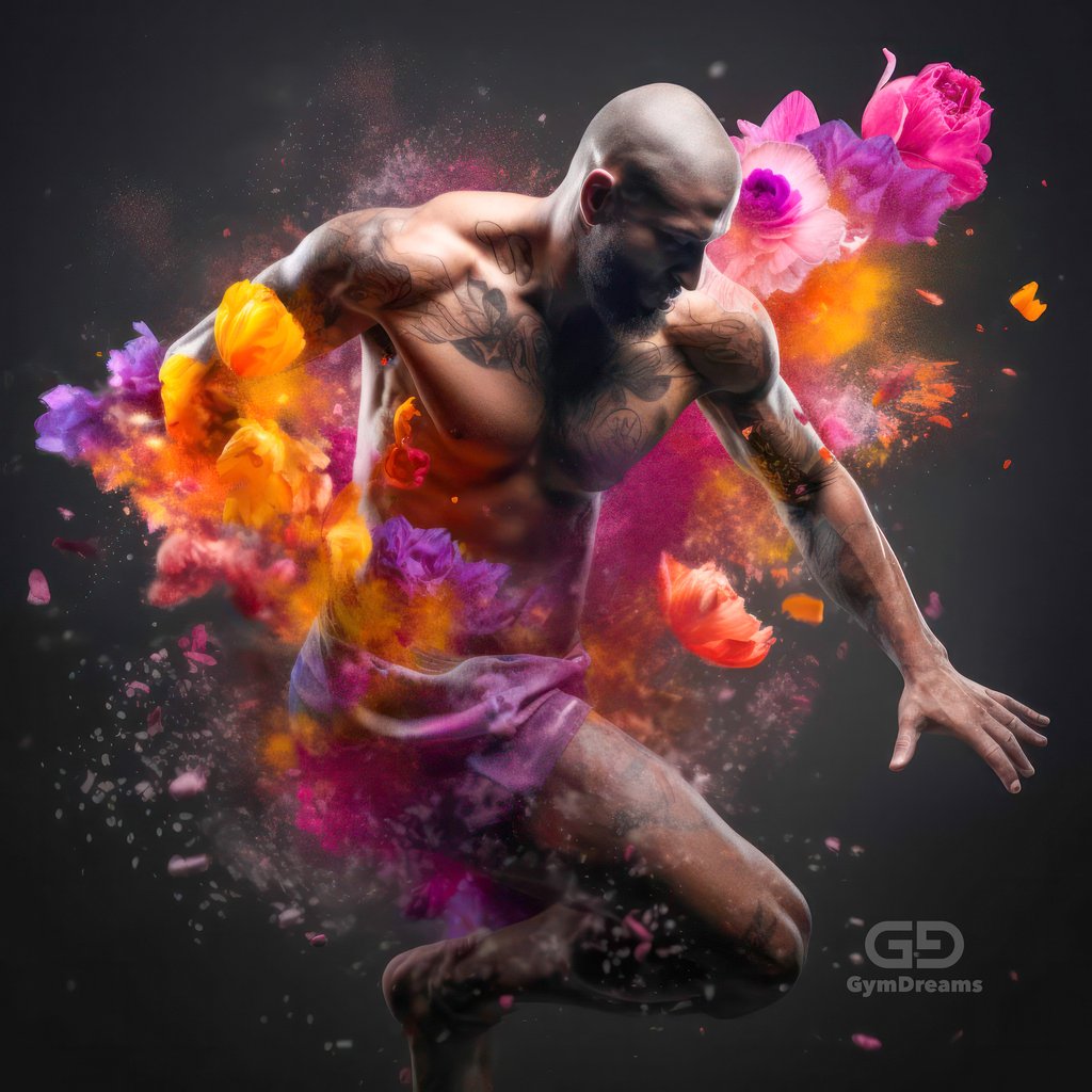 Choreography of Male Dancers and Flowers, created with Midjourney