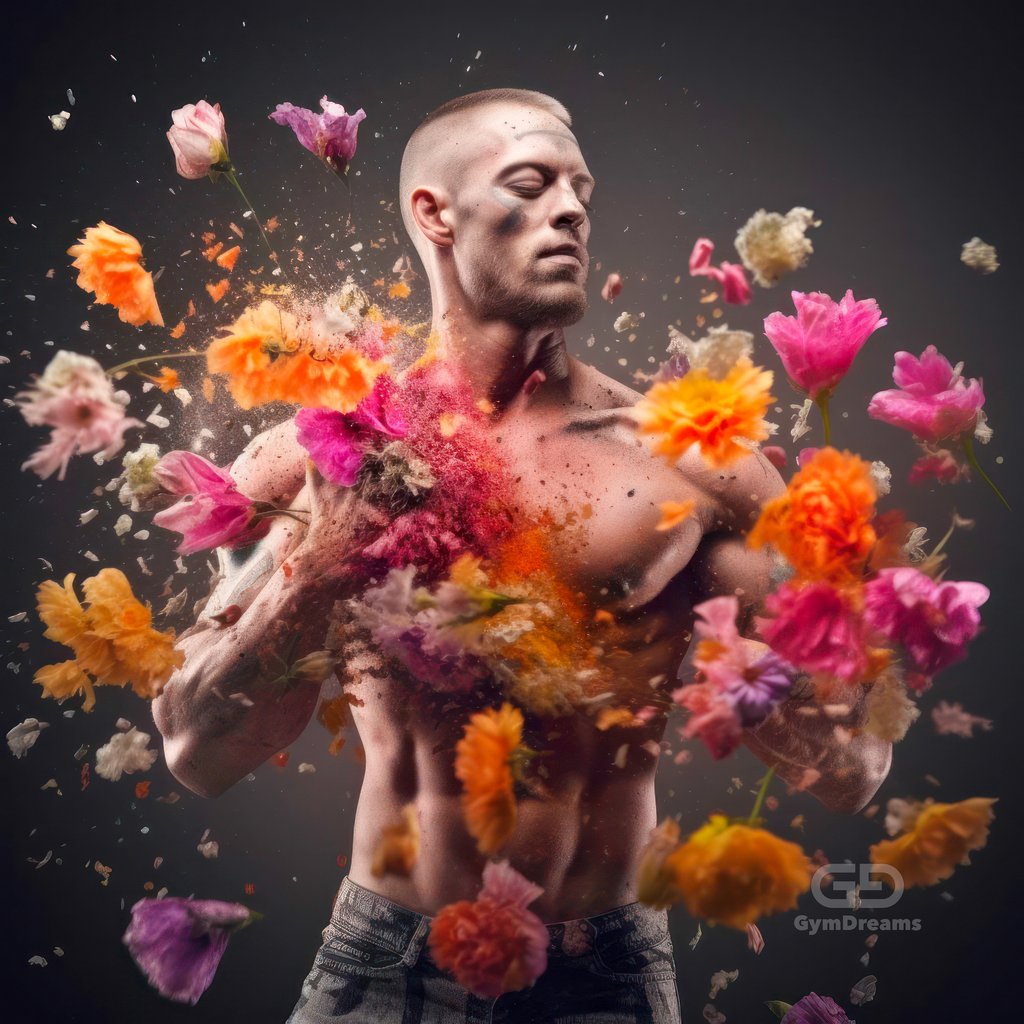 Choreography of Male Dancers and Flowers, created with Midjourney