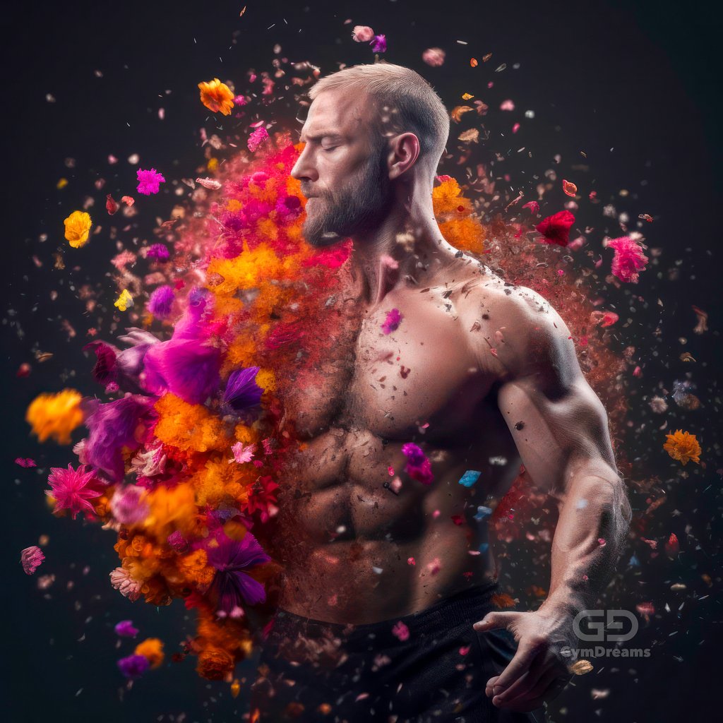 Choreography of Male Dancers and Flowers, created with Midjourney