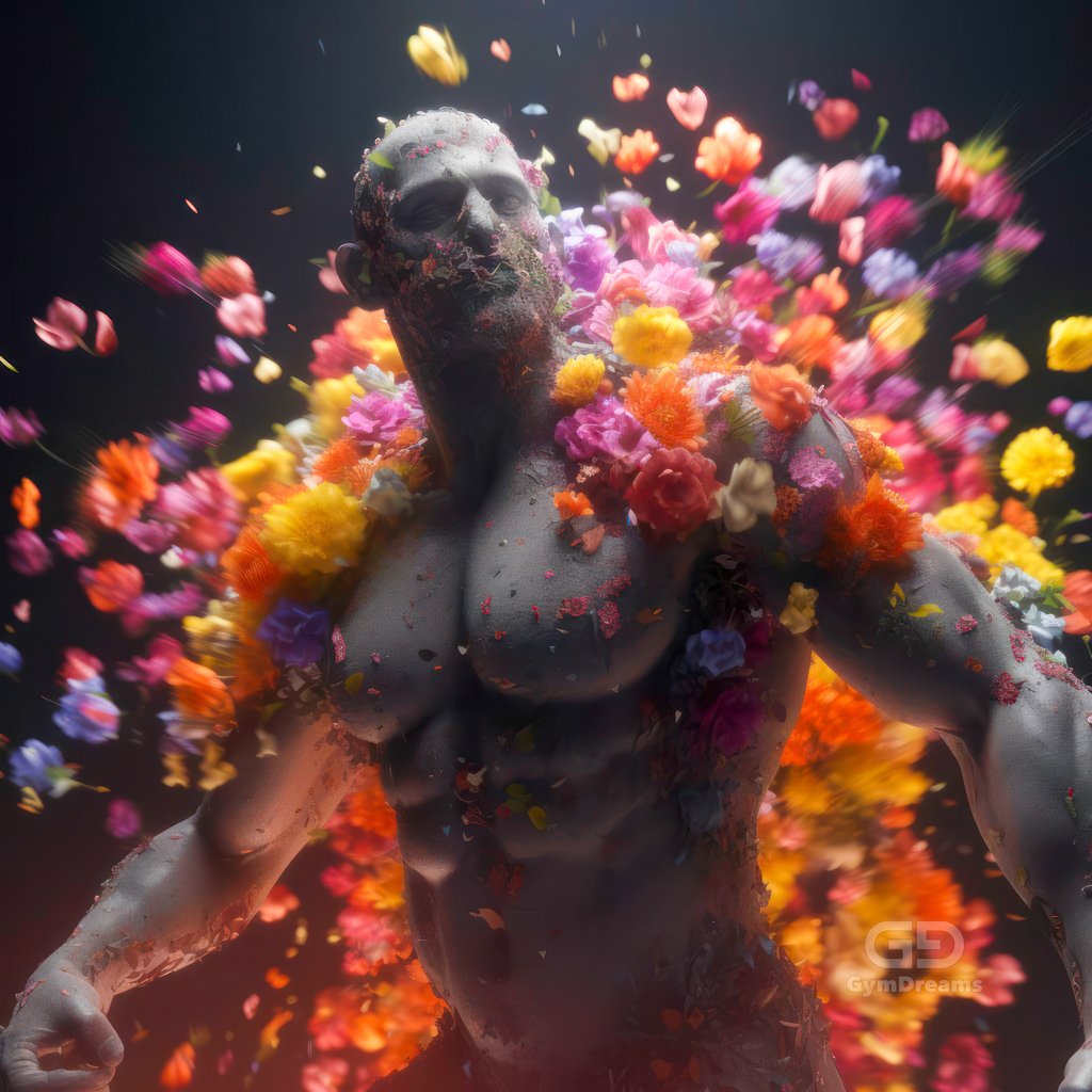 Choreography of Male Dancers and Flowers, created with Midjourney