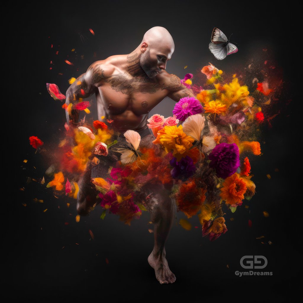 Choreography of Male Dancers and Flowers, created with Midjourney