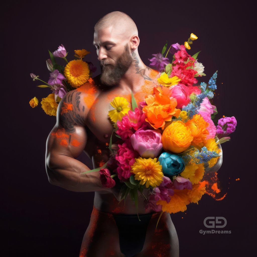 Choreography of Male Dancers and Flowers, created with Midjourney