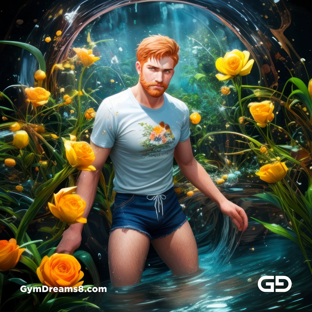 Ginger Flowers. Young men with ginger beard in a field of flowers, with Stable Diffusion and Virile Fantasy