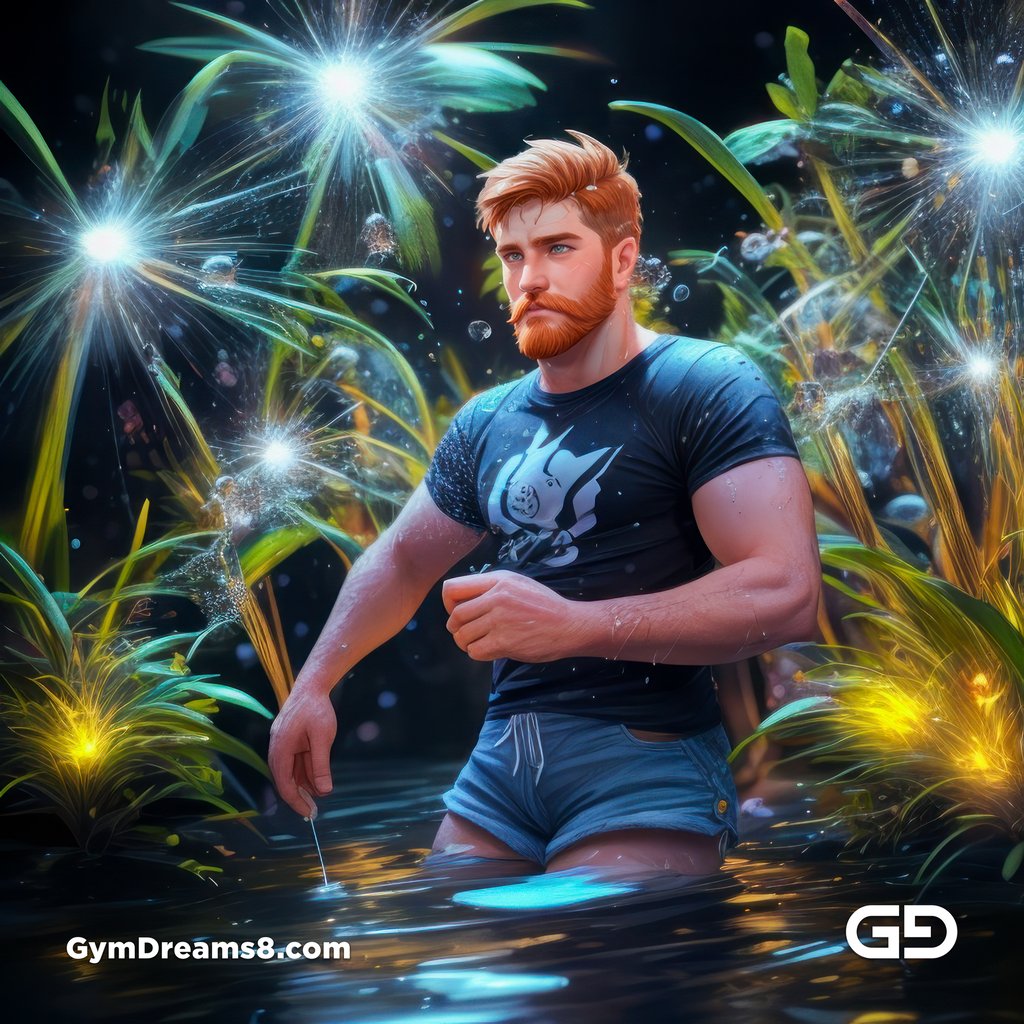 Ginger Flowers. Young men with ginger beard in a field of flowers, with Stable Diffusion and Virile Fantasy
