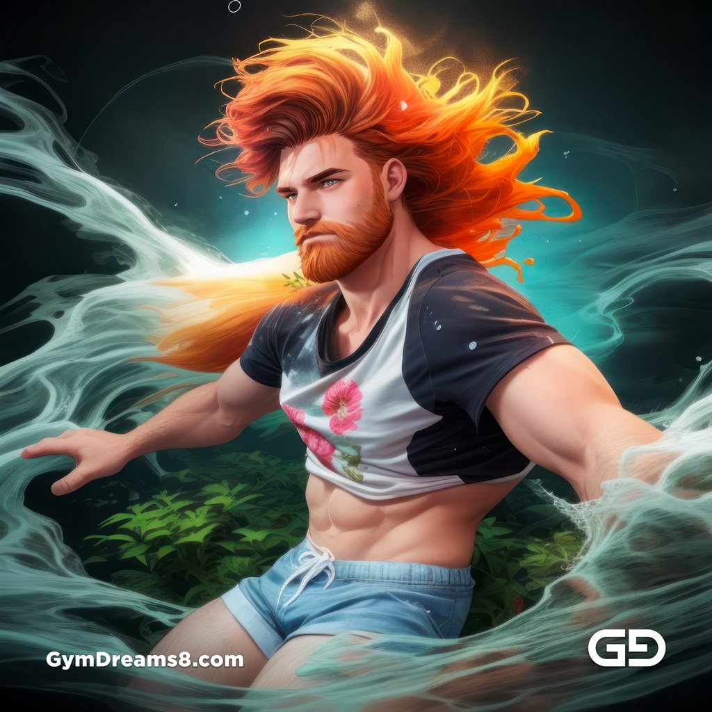 Ginger Flowers. Young men with ginger beard in a field of flowers, with Stable Diffusion and Virile Fantasy