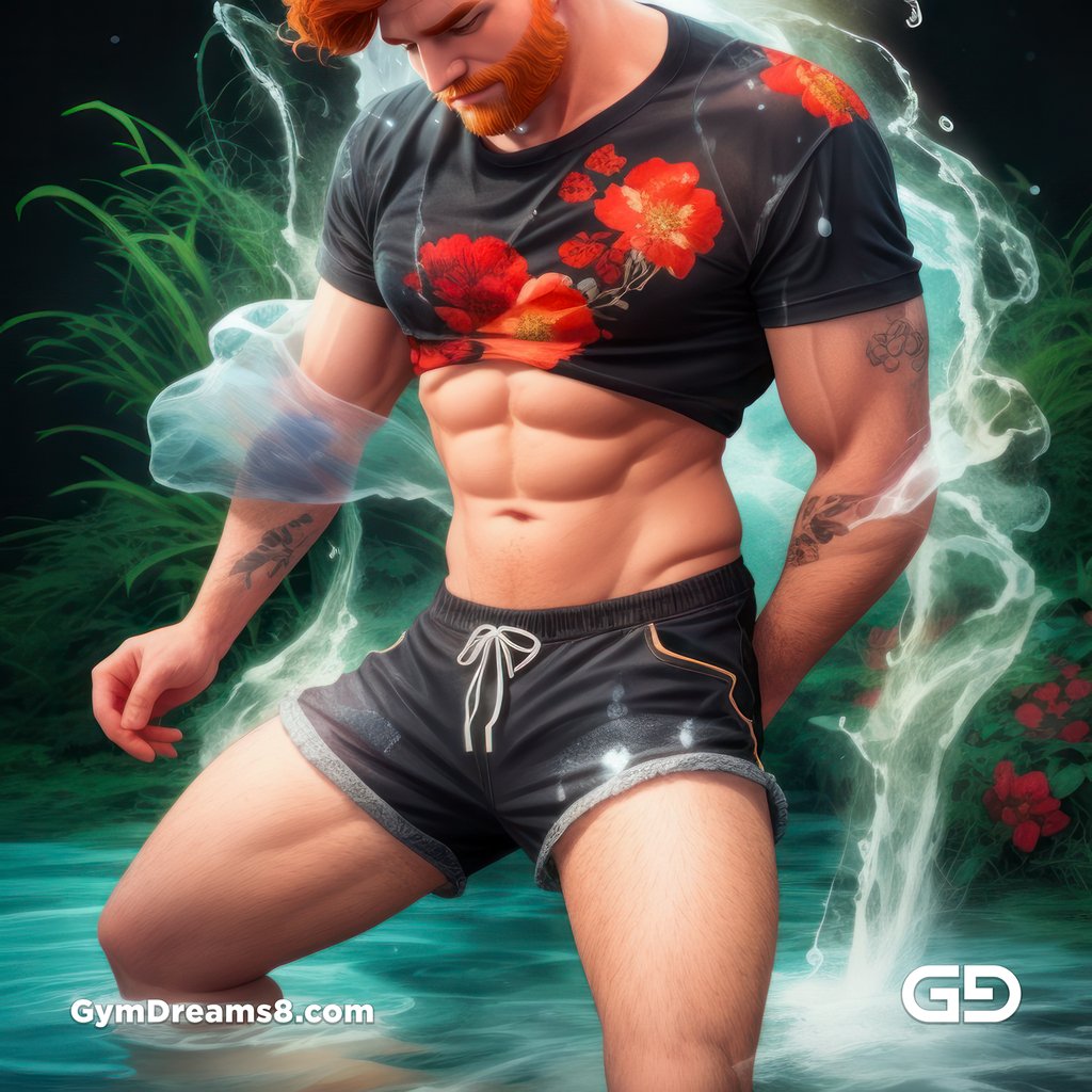 Ginger Flowers. Young men with ginger beard in a field of flowers, with Stable Diffusion and Virile Fantasy