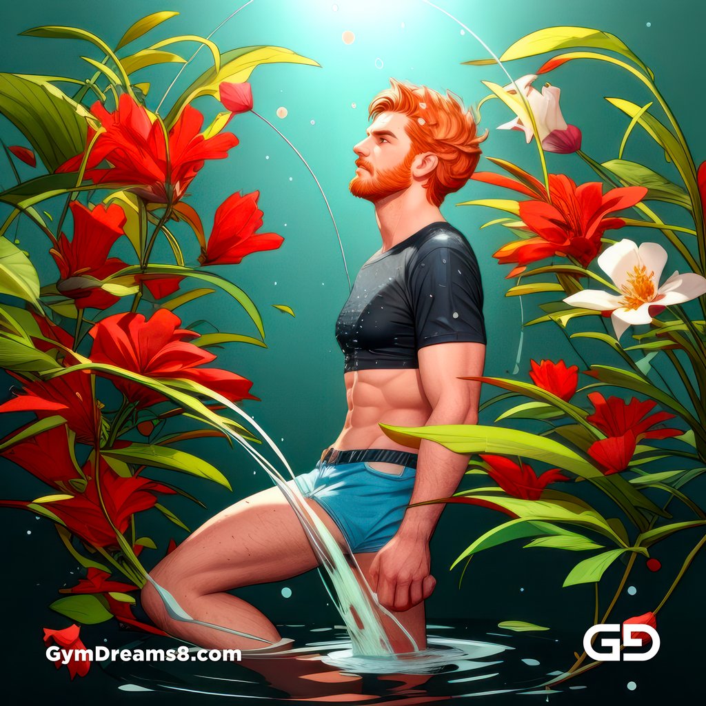Ginger Flowers. Young men with ginger beard in a field of flowers, with Stable Diffusion and Virile Fantasy