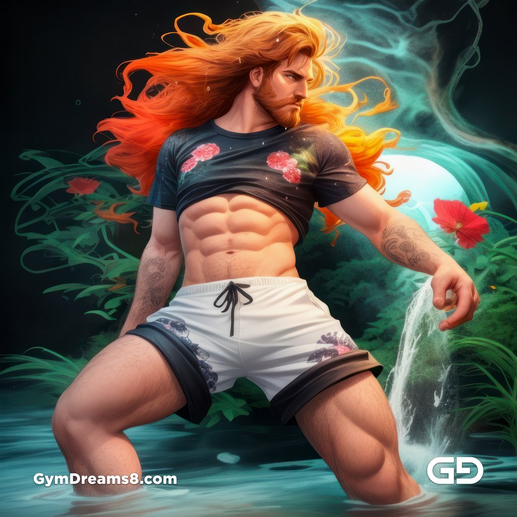 Ginger Flowers. Young men with ginger beard in a field of flowers, with Stable Diffusion and Virile Fantasy