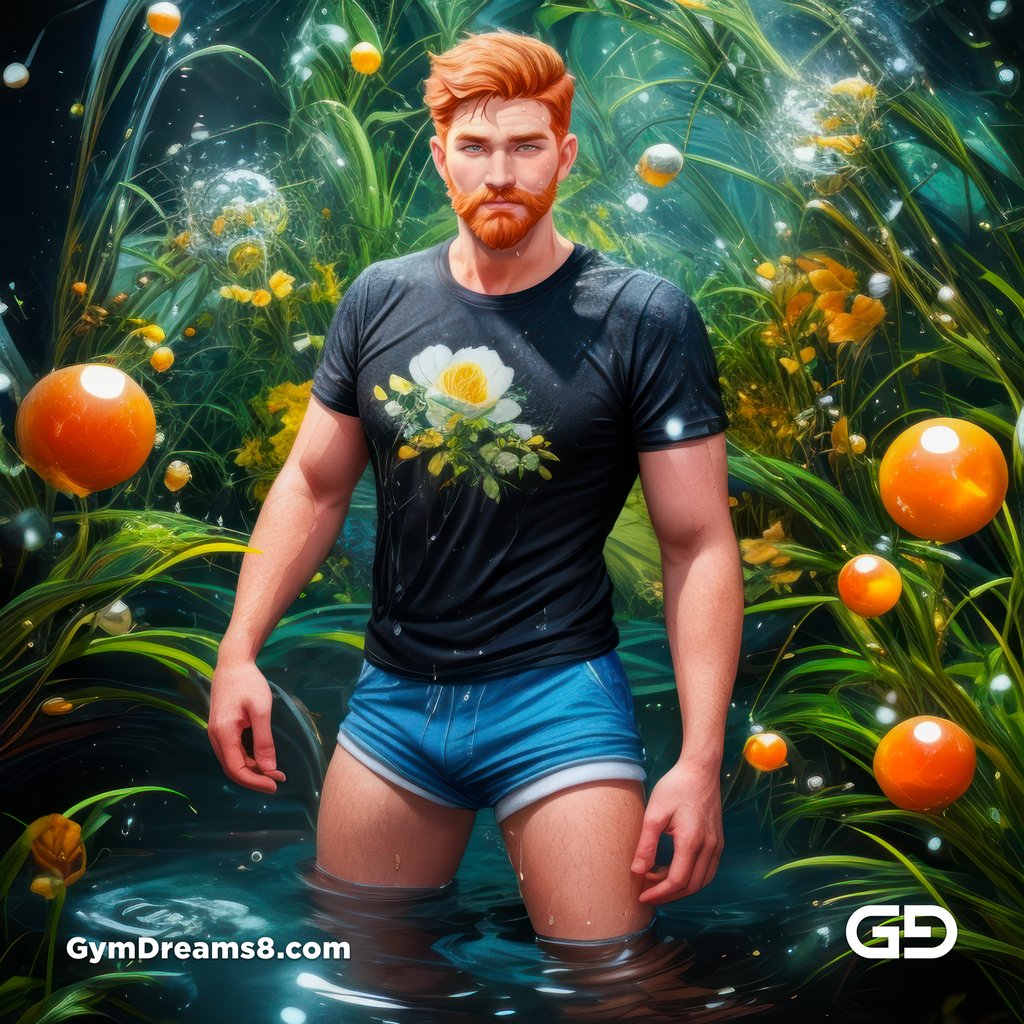 Ginger Flowers. Young men with ginger beard in a field of flowers, with Stable Diffusion and Virile Fantasy