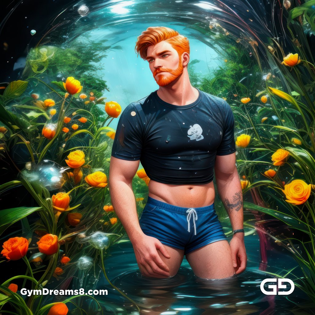 Ginger Flowers. Young men with ginger beard in a field of flowers, with Stable Diffusion and Virile Fantasy