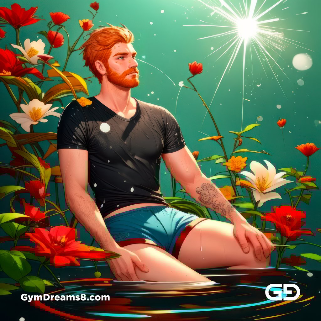 Ginger Flowers. Young men with ginger beard in a field of flowers, with Stable Diffusion and Virile Fantasy