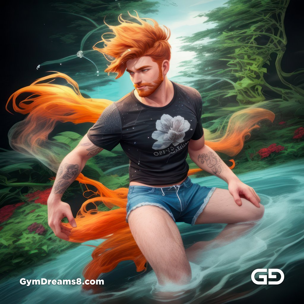 Ginger Flowers. Young men with ginger beard in a field of flowers, with Stable Diffusion and Virile Fantasy