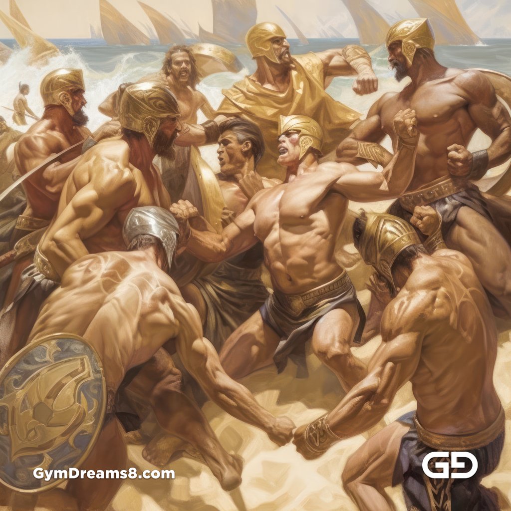 Group of Gladiators Fighting on the Beach 3, with Midjourney v5