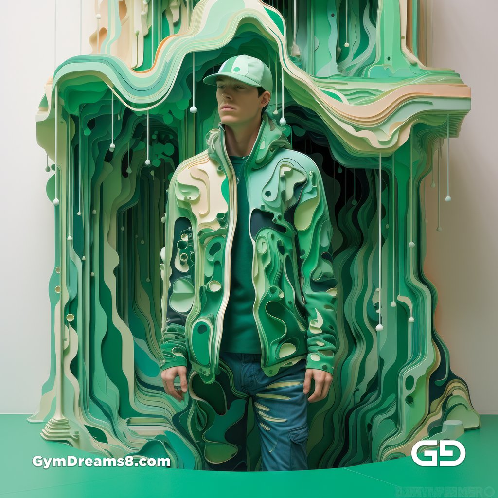 Sylvan Green Jacket, Melting, Multi-layered Surfaces. Midjourney v5.