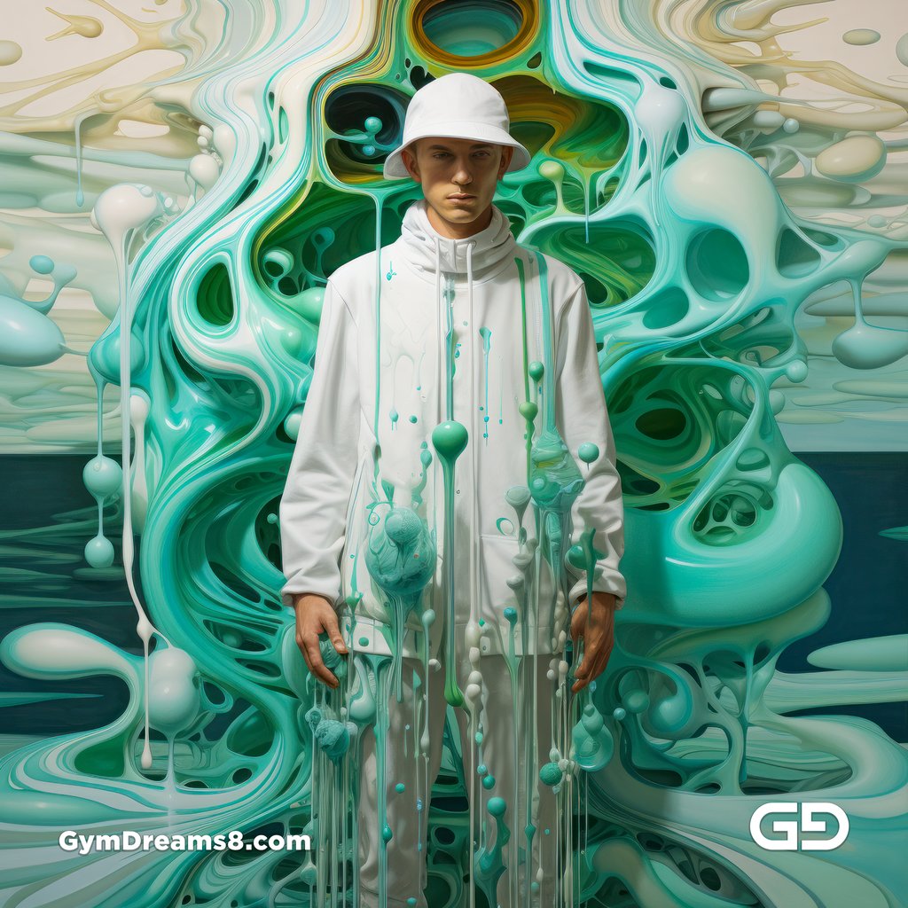 Sylvan Green Jacket, Melting, Multi-layered Surfaces. Midjourney v5.