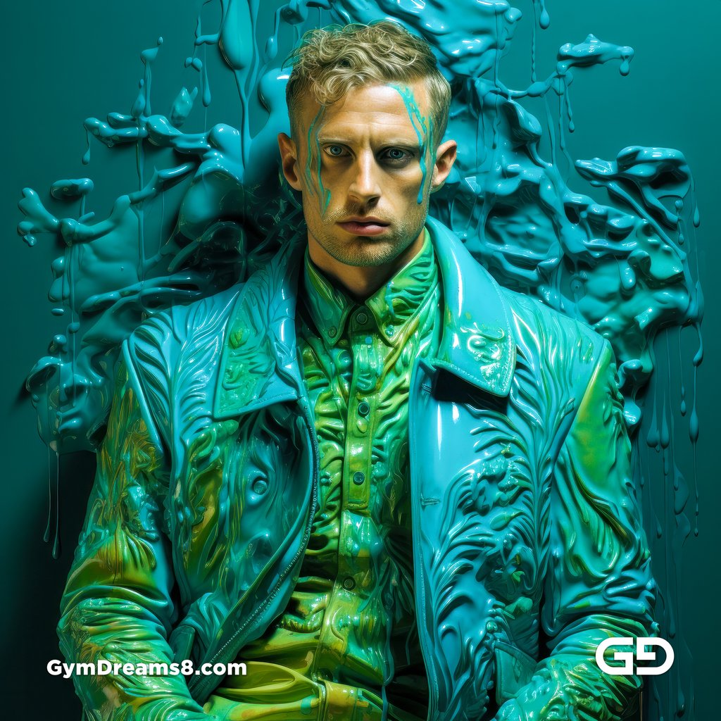 Sylvan Green Jacket, Melting, Multi-layered Surfaces. Midjourney v5.