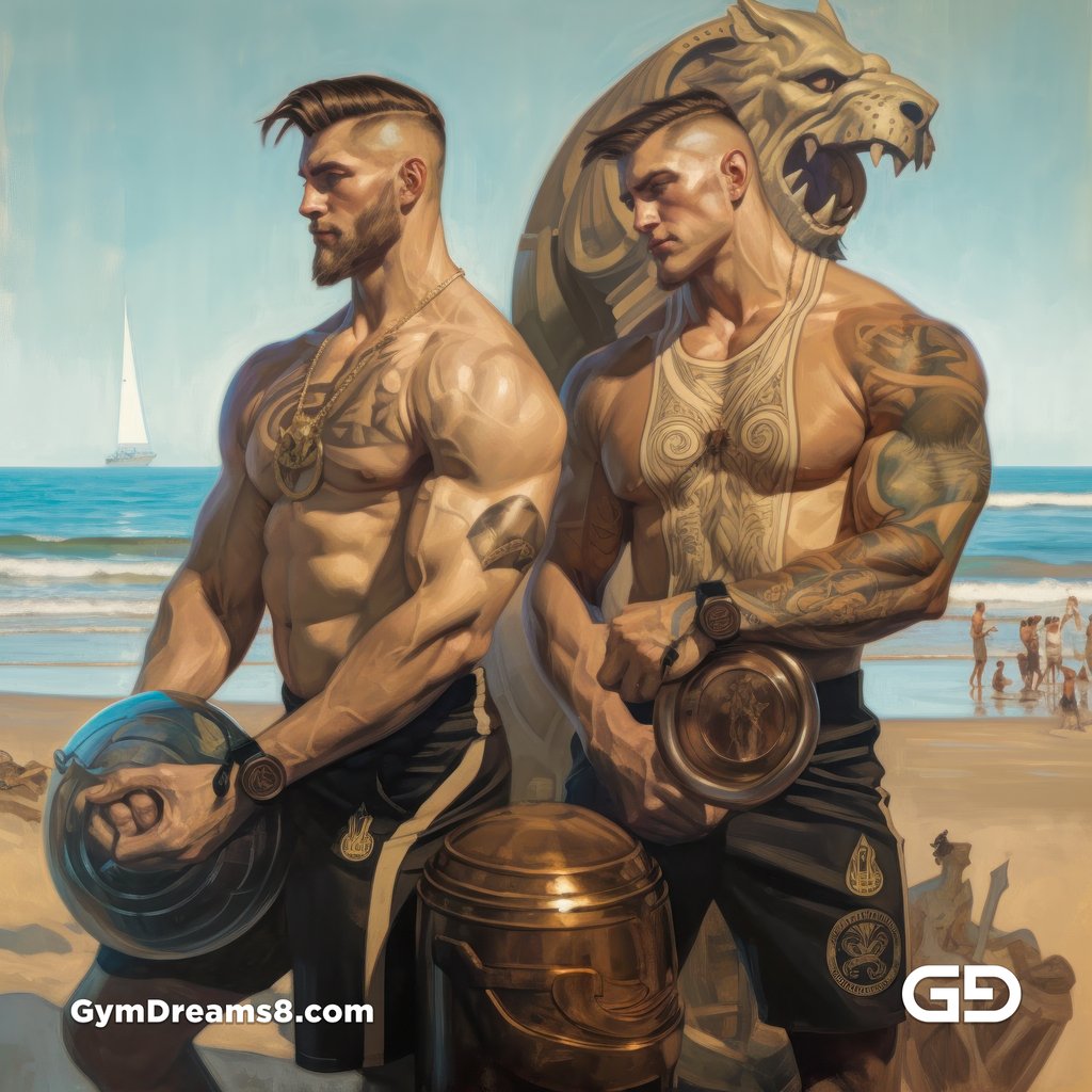 Tattooed gymbros working out at the beach (Gymbros 1)