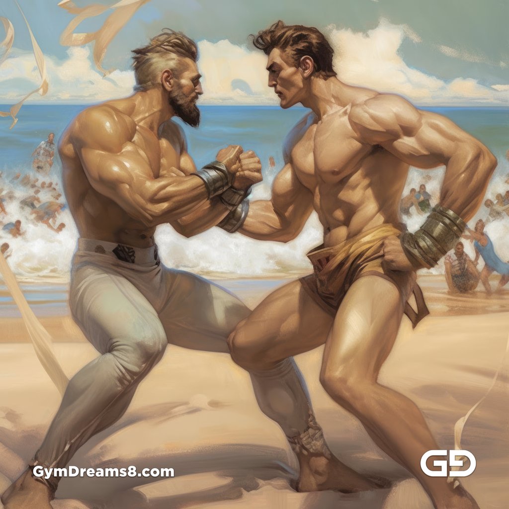 Tattooed gymbros working out at the beach (Gymbros 1)