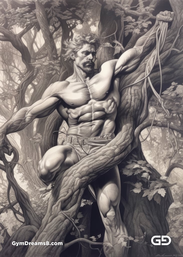 Young Hercules and Rope. Pencil drawings. Midjourney.