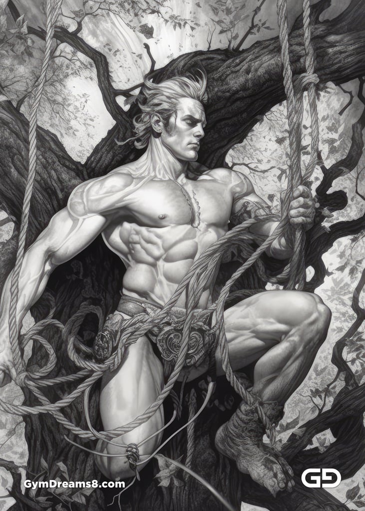 Young Hercules and Rope. Pencil drawings. Midjourney.