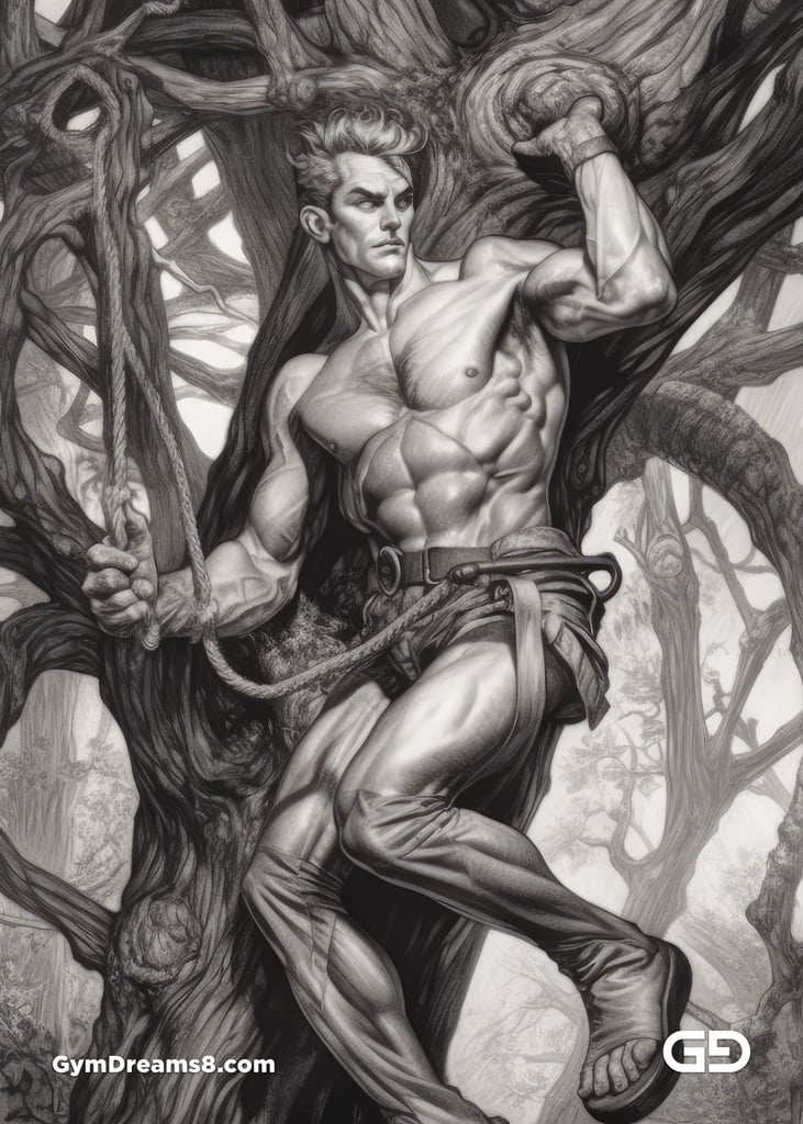Young Hercules and Rope. Pencil drawings. Midjourney.