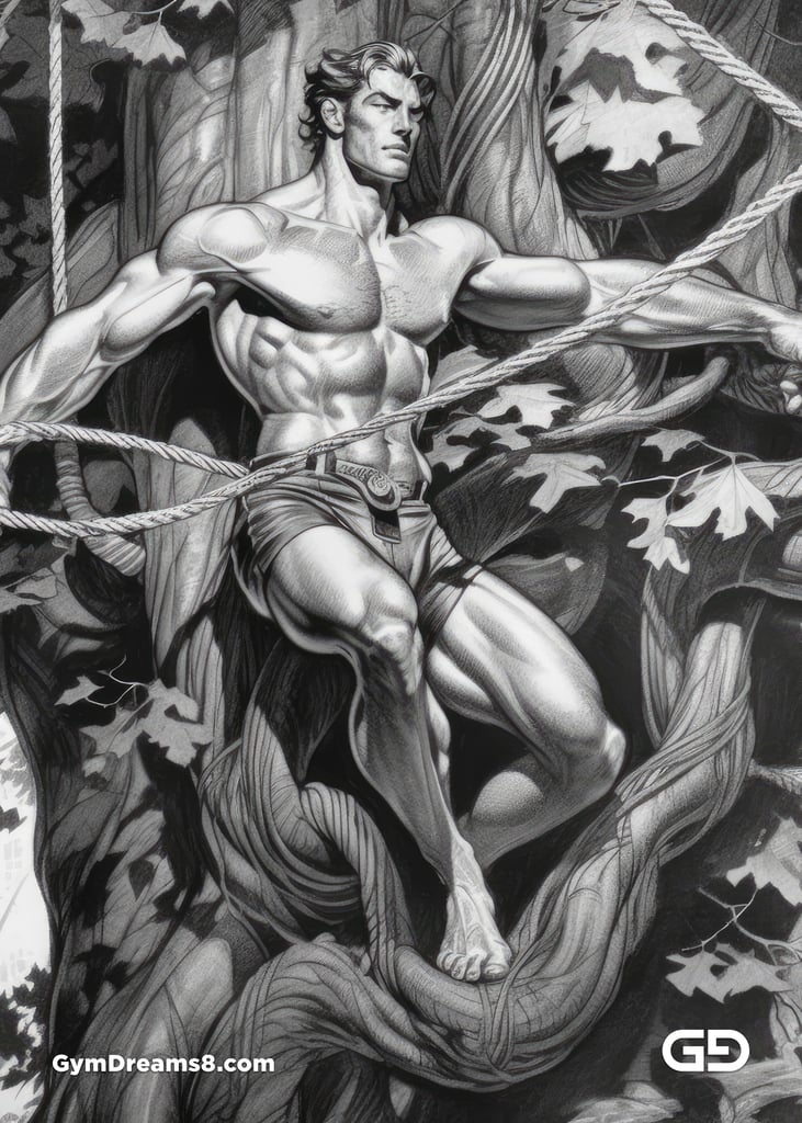 Young Hercules and Rope. Pencil drawings. Midjourney.