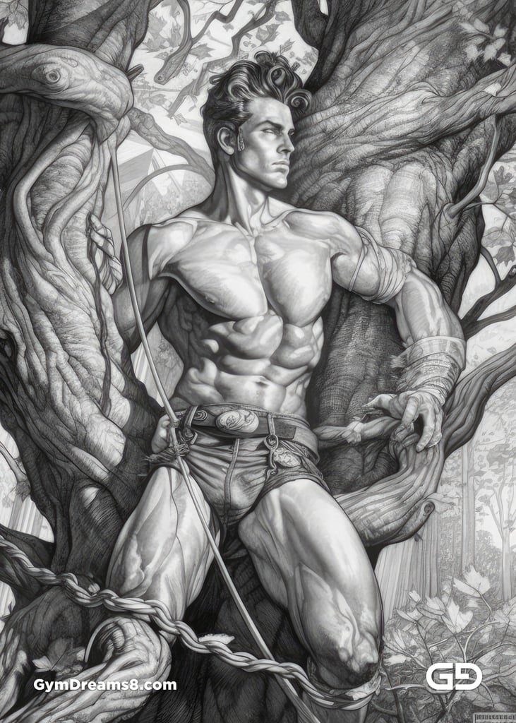 Young Hercules and Rope. Pencil drawings. Midjourney.