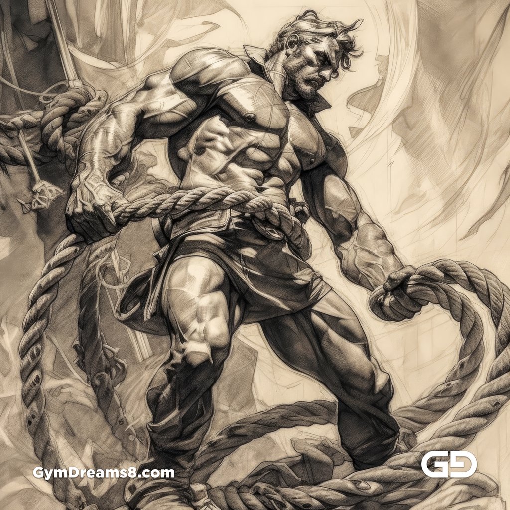 Young Hercules and Rope. Pencil drawings. Midjourney.