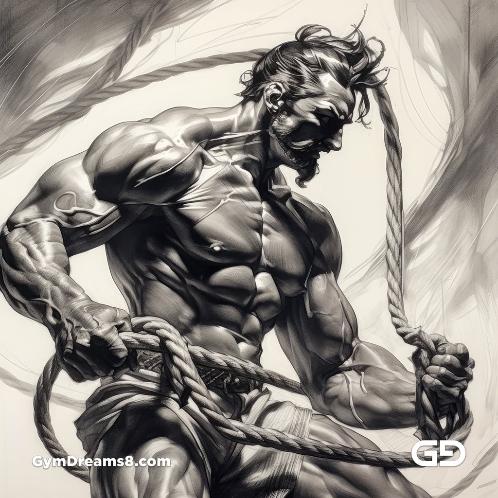 Young Hercules and Rope. Pencil drawings. Midjourney.