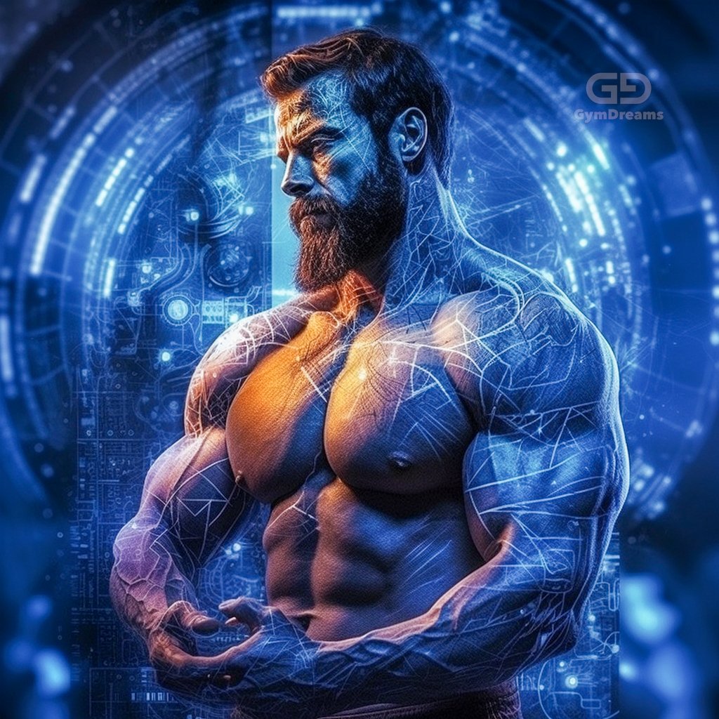 Holo, Veins, Connected Circuitry by GymDreams, with Midjourney v5.1, Blue. Hunk-ish. 25-35.