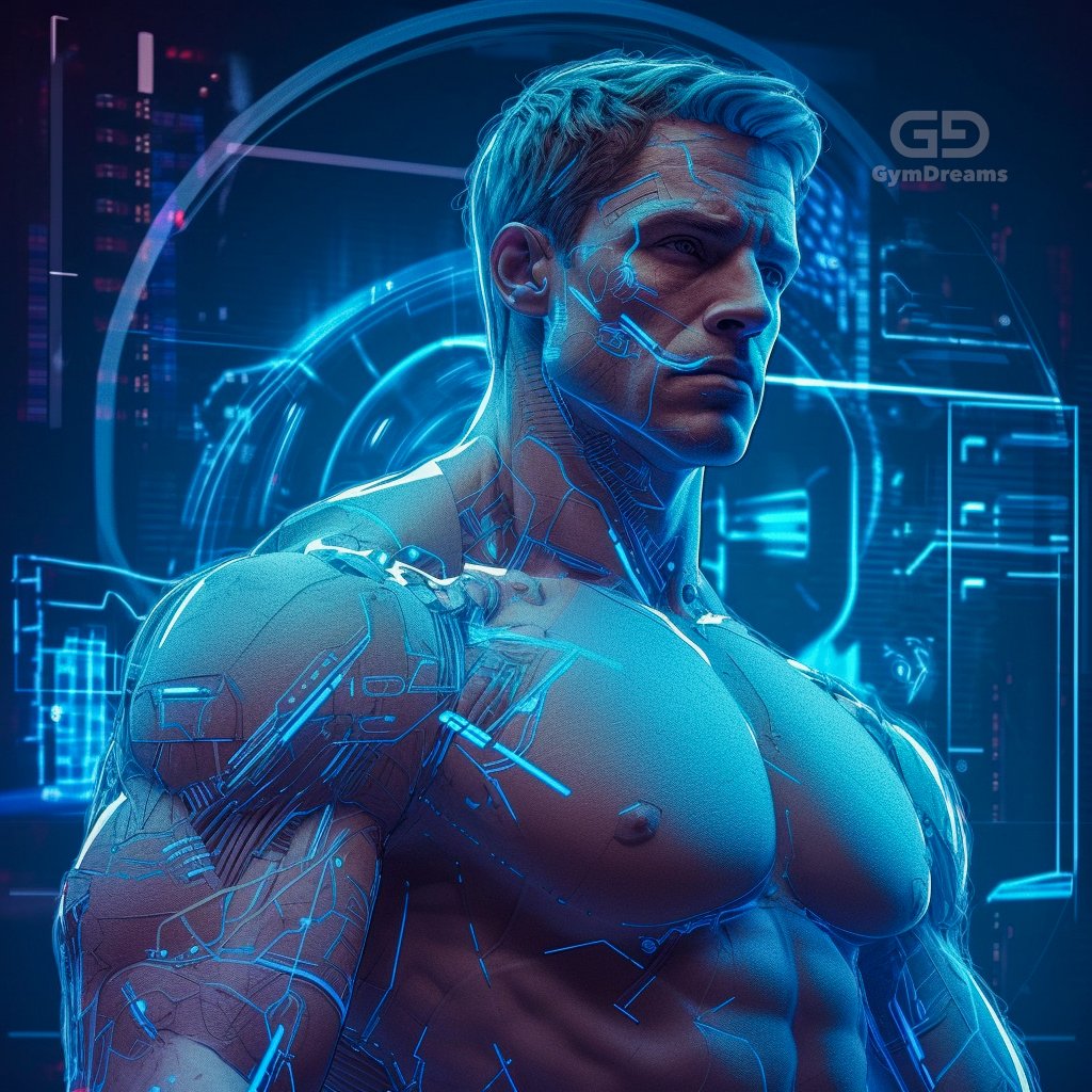 Holo, Veins, Connected Circuitry by GymDreams, with Midjourney v5.1, Blue. Hunk-ish. 25-35.
