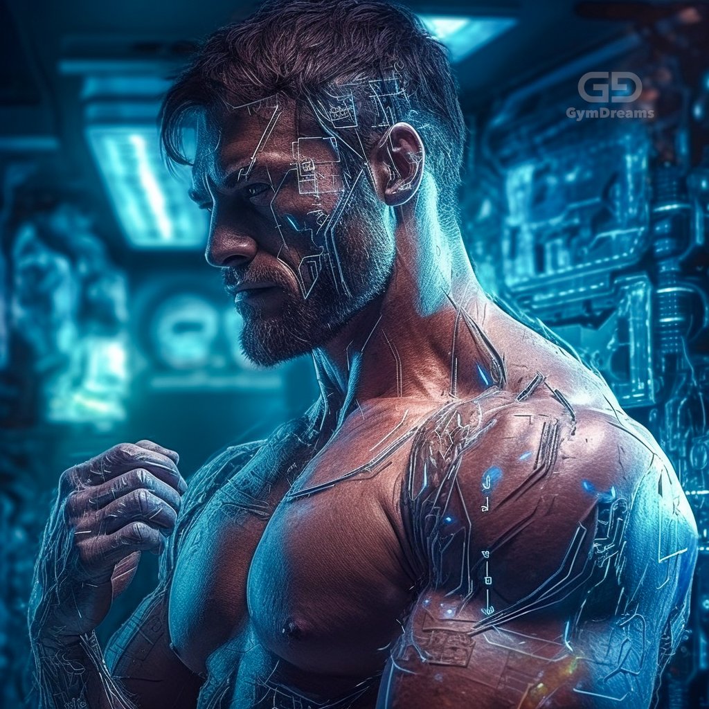 Holo, Veins, Connected Circuitry by GymDreams, with Midjourney v5.1, Blue. Hunk-ish. 25-35.