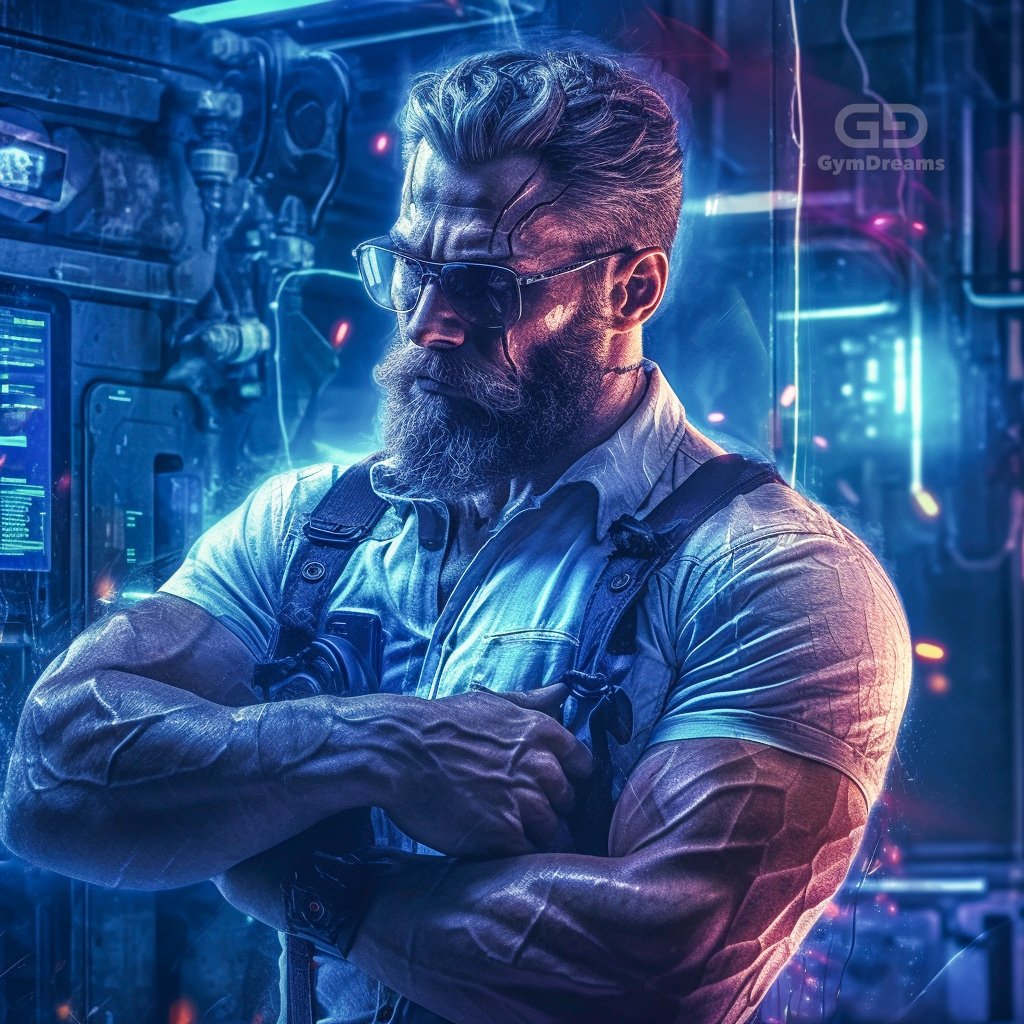 Holo, Veins, Connected Circuitry by GymDreams, with Midjourney v5.1, Blue. Hunk-ish. 25-35.