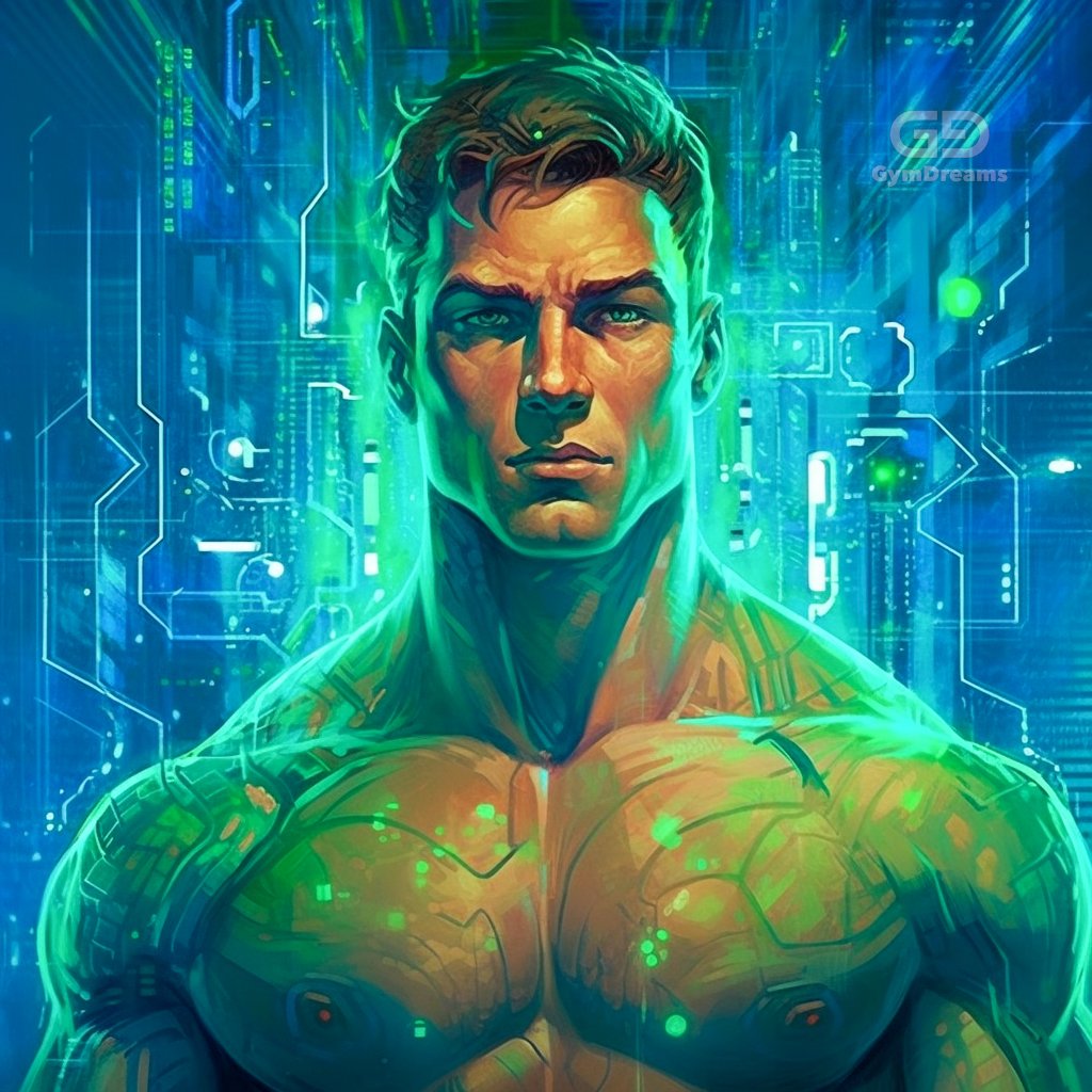 Holo, Veins, Connected Circuitry by GymDreams, with Midjourney v5.1, Green. Jock-ish. 20-25.
