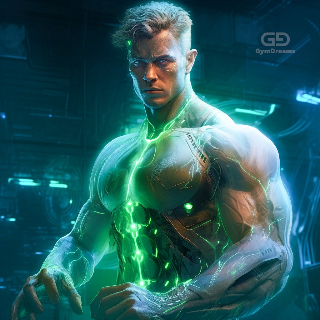 Holo, Veins, Connected Circuitry by GymDreams, with Midjourney v5.1, Green. Jock-ish. 20-25.