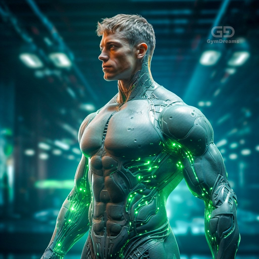 Holo, Veins, Connected Circuitry by GymDreams, with Midjourney v5.1, Green. Jock-ish. 20-25.