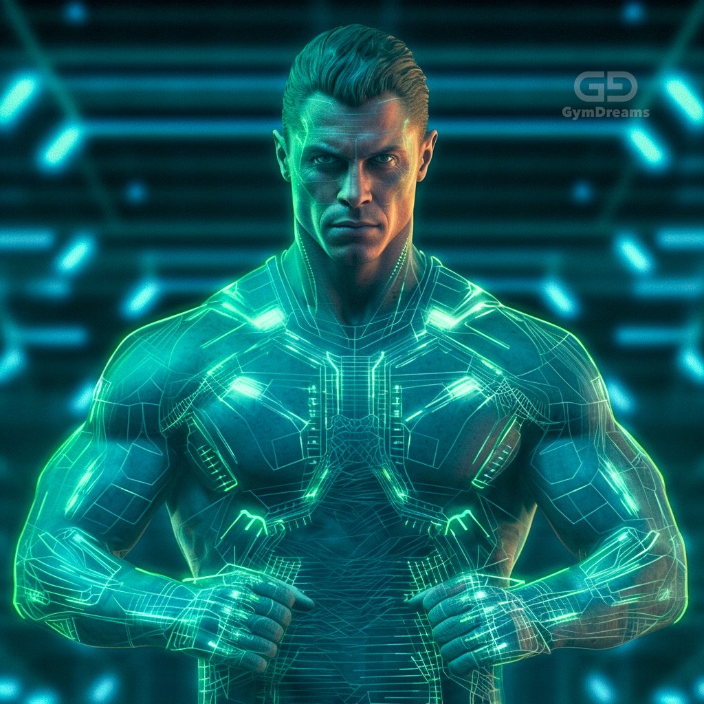 Holo, Veins, Connected Circuitry by GymDreams, with Midjourney v5.1, Green. Jock-ish. 20-25.