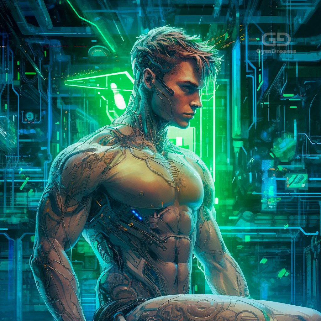 Holo, Veins, Connected Circuitry by GymDreams, with Midjourney v5.1, Green. Jock-ish. 20-25.
