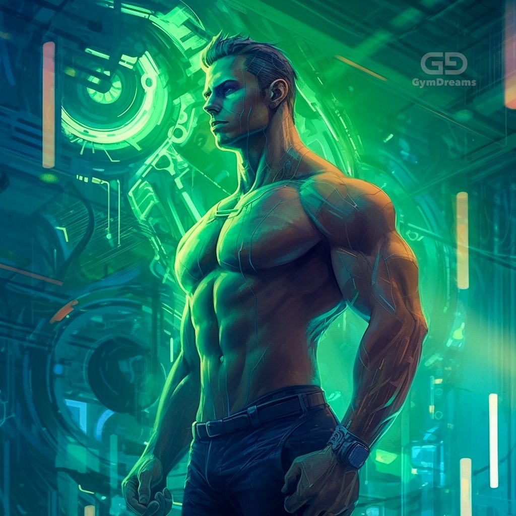Holo, Veins, Connected Circuitry by GymDreams, with Midjourney v5.1, Green. Jock-ish. 20-25.