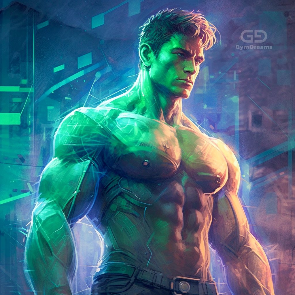 Holo, Veins, Connected Circuitry by GymDreams, with Midjourney v5.1, Green. Jock-ish. 20-25.