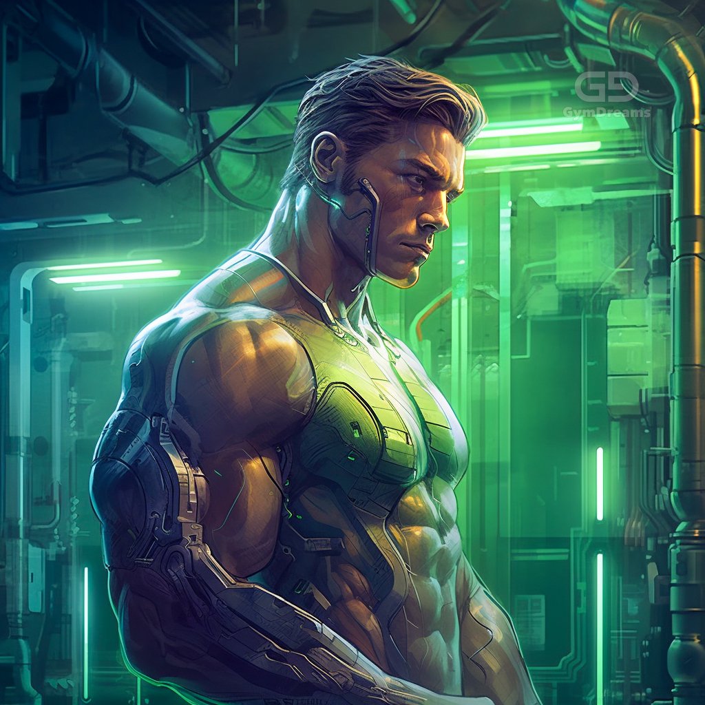 Holo, Veins, Connected Circuitry by GymDreams, with Midjourney v5.1, Green. Jock-ish. 20-25.