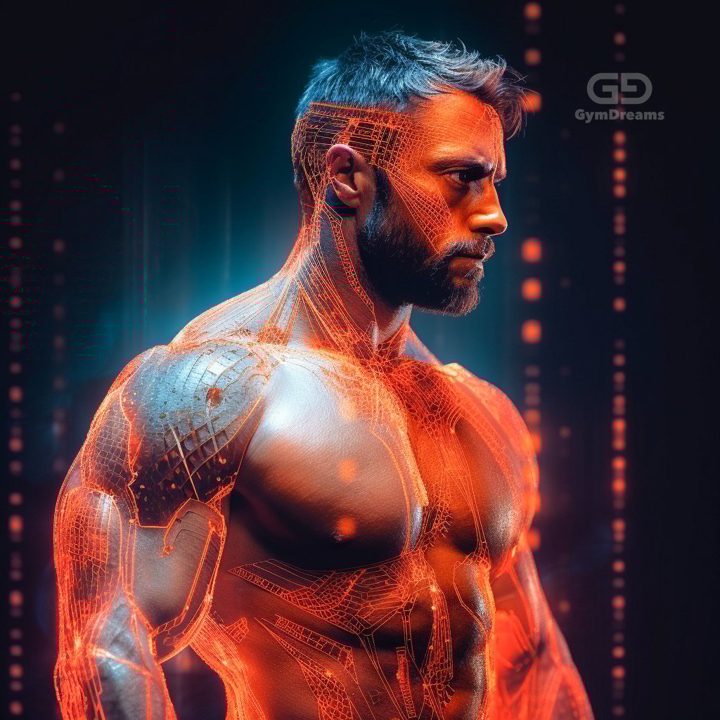 Holo, Veins, Connected Circuitry by GymDreams, with Midjourney v5.1, Red. Daddy-ish. 35-50.