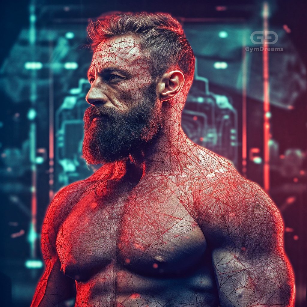 Holo, Veins, Connected Circuitry by GymDreams, with Midjourney v5.1, Red. Daddy-ish. 35-50.