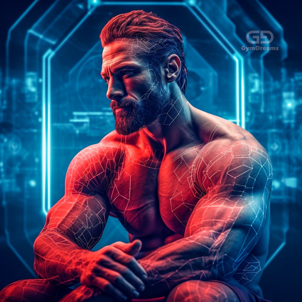 Holo, Veins, Connected Circuitry by GymDreams, with Midjourney v5.1, Red. Daddy-ish. 35-50.