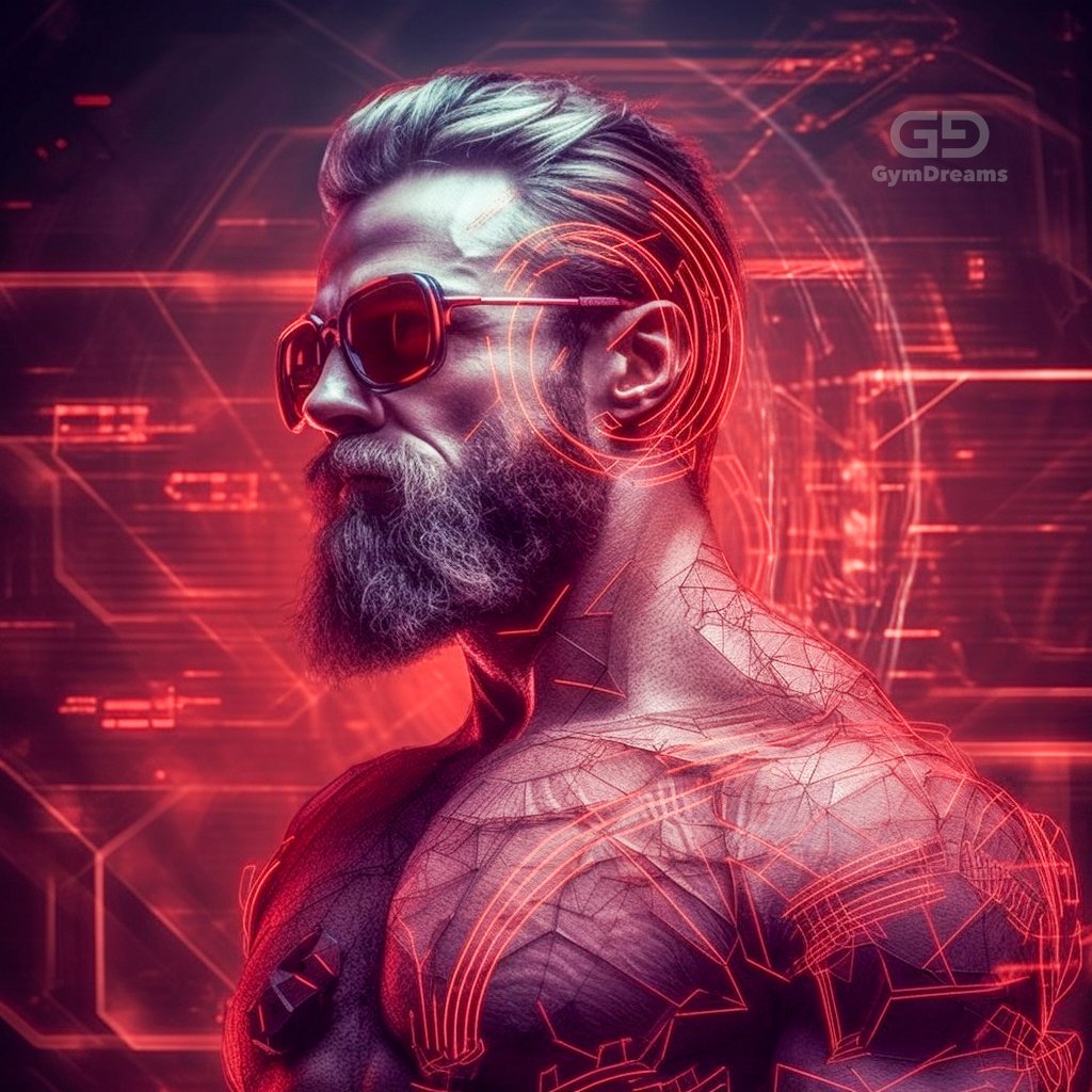 Holo, Veins, Connected Circuitry by GymDreams, with Midjourney v5.1, Red. Daddy-ish. 35-50.