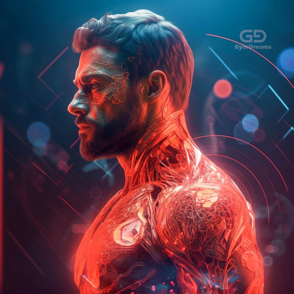Holo, Veins, Connected Circuitry by GymDreams, with Midjourney v5.1, Red. Daddy-ish. 35-50.