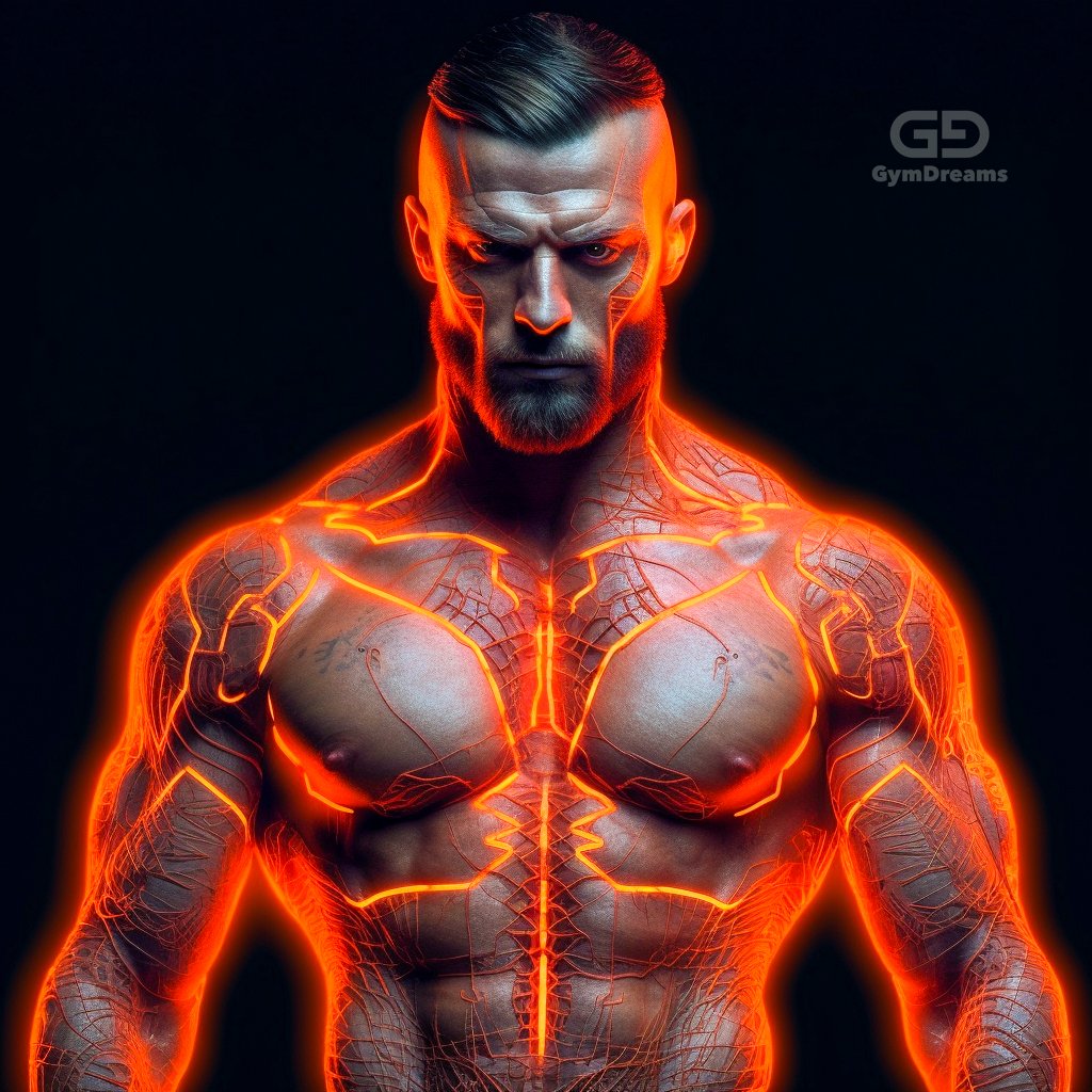 Holo, Veins, Connected Circuitry by GymDreams, with Midjourney v5.1, Red. Daddy-ish. 35-50.