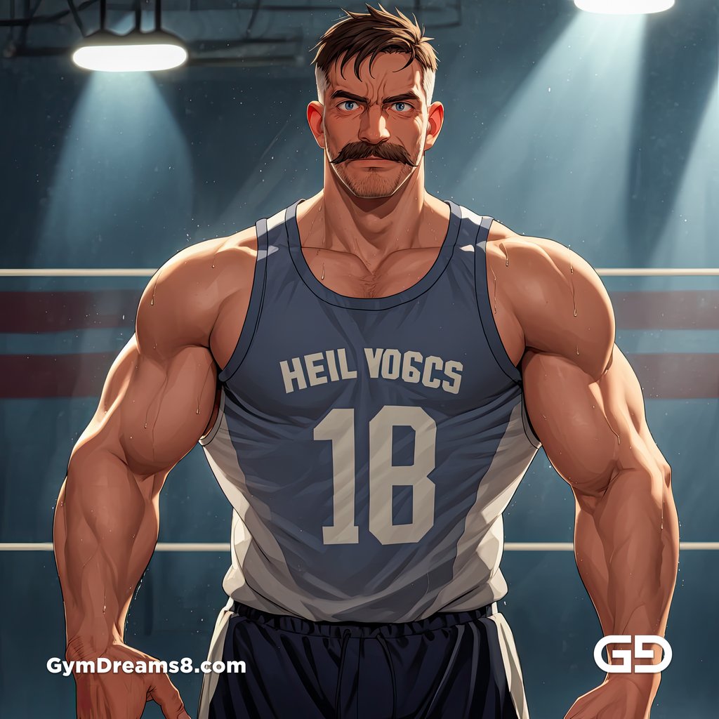 Moustache, Star Player of Rugby Team, rendered with Virile Animation in Stable Diffusion.