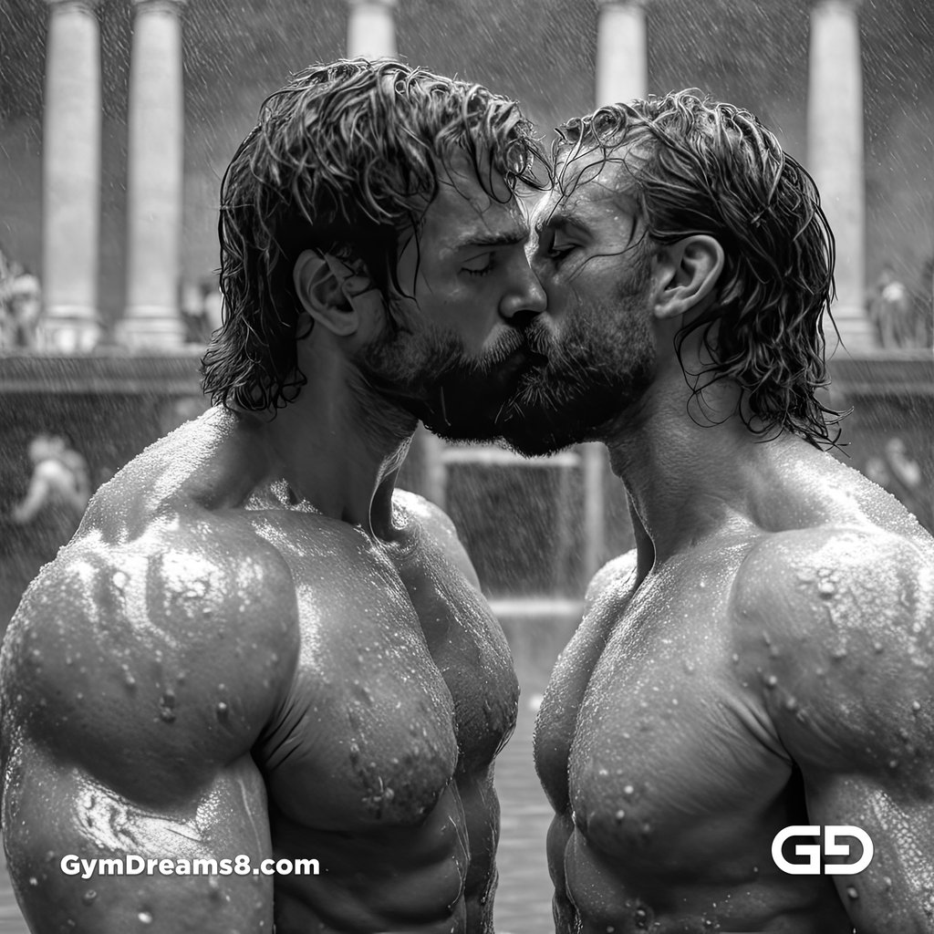 Kissing at the Roman Baths. Photography. Stable Diffusion with SDXL.