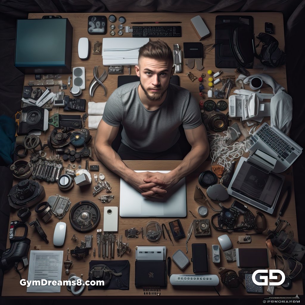 Hackers / Nerd. Knolling Men Variations. Text promotps with Midjourney v5.